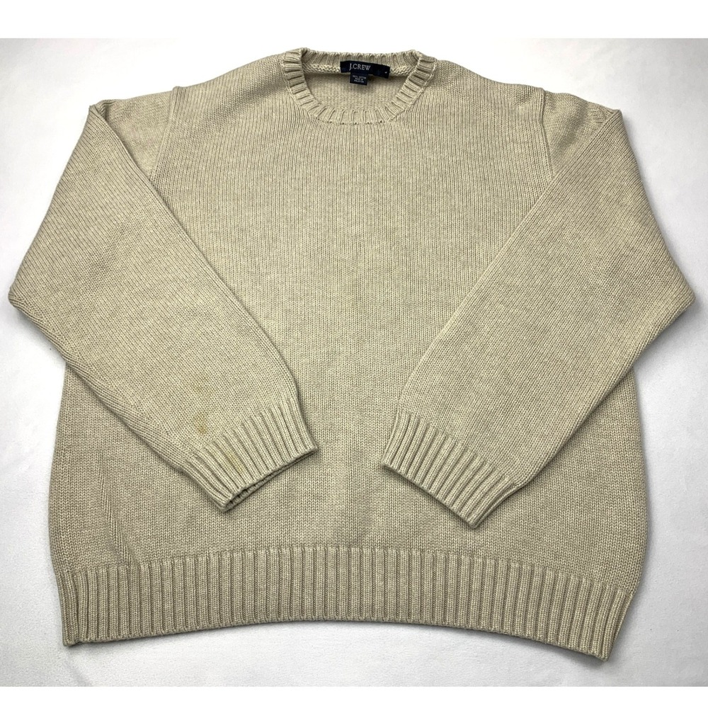 J.Crew Mens Large Beige Cotton Crewneck Knit Sweater Oatmeal Style 61313 Size L